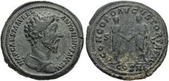Marcus Aurelius, 161-180. Sestertius (Orichalcum, 35mm, 27.86 g 11), Rome, March - December 161. IMP CAES M AVREL ANTONINVS AVG P M Bare-headed and cuirassed bust of Marcus Aurelius to right. Rev. CON