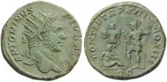 Caracalla, 198-217. Dupondius (Orichalcum, 24mm, 5.95 g 12), of surprisingly low weight, Rome, 210. ANTONINVS PIVS AVG Radiate head of Caracalla to right. Rev. PONTIF TR P XIII COS III / S C Virtus, i