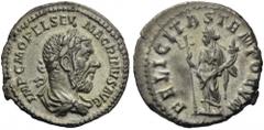 Macrinus, 217-218. Denarius (Silver, 20mm, 3.31 g 12), Rome. IMP C M OPEL SEV MACRINVS AVG Laureate and draped bust of Macrinus to right. Rev. FELICITAS TEMPORVM Felicitas standing left, holding long 
