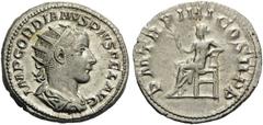 Gordian III, 238-244. Antoninianus (Silver, 2022mm, 4.48 g 77), Rome, 241. IMP GORDIANVS PIVS FEL AVG Radiate, draped and cuirassed bust of Gordian to right. Rev. P M TR P IIII COS II P P Apollo seate