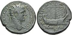 THRACE, Perinthus. Caracalla, 198-217. Pentassarion (Bronze, 34mm, 28.50 g 1), 214. AVT K M AVP CEOΥHΡ ANTΩNINOC AVT Radiate head of Caracalla to right. Rev. ΠEΡINΘIΩN / NEΩKOΡΩ/N Galley under sail to