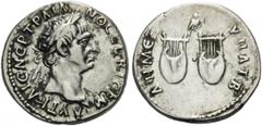 LYCIA. Trajan, 98-117. Drachm (Silver, 17mm, 3.25 g 7), 98-99. ΑΥΤ ΚΑΙC ΝΕΡ ΤΡΑΙΑΝΟC CΕΒ ΓΕΡΜ Laureate head of Trajan to right. Rev. ΔΗΜ ΕΞ ΥΠΑΤ Β Two lyres; above, owl standing facing. BMC 11. SNG vo