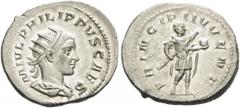 Philip II, as Caesar, 244-247. Antoninianus (Silver, 24mm, 4.72 g 6), Rome, 244-246. M IVL PHILIPPVS CAES Radiate, draped and cuirassed bust of Philip II to right. Rev. PRINCIPI IVVENT Philip II, in m