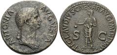 Roman Imperial & Provincial Antonia Minor, Augusta, 37 and 41. Dupondius (Orichalcum, 29 mm, 15.45 g, 6 h), Rome, struck under Claudius, 41-42. ANTONIA AVGVSTA. Rev. TI CLAVDIVS CAESAR AVG P M TR P IM
