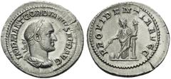Roman Imperial & Provincial Gordian II, 238. Denarius (Silver, 21 mm, 3.29 g, 5 h), Rome. IMP M ANT GORDIANVS AFR AVG Laureate, draped and cuirassed bust of Gordian II to right. Rev. PROVIDENTIA AVGG 