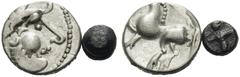 Large Lots GREEK. Celtic. A lot of 2 celtic silver coins. Includes: Eastern Celts, 2nd-1st century BC, Drachm, 'Kugelwange' type. Flesche 615-618, Göbl OTA pl. 17, 204/2. Lanz 506 and Central Europe, 