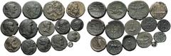 Large Lots Interesting assortment of 1 Greek silver fractional and 14 Greek AE's. Includes: Uncertain. (Kyme?) 5th century BC. AR Tetartemorion. SNG Kayhan 745; Thessalonika, 187-31 BC. AE. SNG Copenh