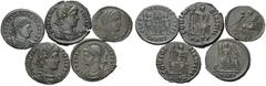 Large Lots ROMAN. A lot of 5 very nice quality 4th cenury bronzes. Includes: Constantine I, AD 306-337, Commemorative Series, Antioch, RIC 92; Constantine II, As Caesar, AD 316-337, Antioch mint, RIC 