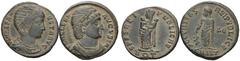 Large Lots ROMAN. A lot of 2 bronze Folles of the two women in Constantine the Great's life. His mother, Helena, Augusta, 324-328/30, Antioch, RIC 80. Rare and his wife, Fausta, Rome, RIC 294. Good Ve