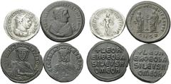 Large Lots ROMAN AND BYZANTINE. A lot of 4 mixed silver and bronze coins. Includes: Caracalla silver Antoninianus with Jupiter reverse; Diocletian abdication bronze Follis from Serdica and 2 Leo VI, t