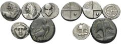 The Stoecklin Collection, Part II - Greek THRACE. (12.60 g). Lot of Four Silver and one Bronze Coins. 1. Apollonia Pontika. AR Diobol, 12 mm, 1.31 g. 12h. SNG BM Black Sea 167. 2. Apollonia Pontika. A