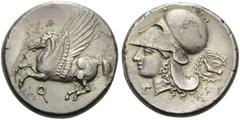 The Stoecklin Collection, Part II - Greek CORINTHIA. Corinth. Circa 375-300 BC. Stater (Silver, 21 mm, 8.35 g, 11 h). Pegasus flying left with pointed wing, below Ϙ. Rev. Γ Head of Aphrodite to left, 