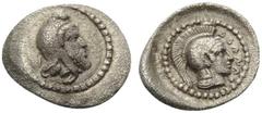 Greek DYNASTS OF LYCIA. Ddenewele, circa 420/10-400 BC. Obol (Silver, 10 mm, 0.65 g, 6 h). Head of the Satrap right, wearing Persian tiara. Rev. DDENEΛ Helmeted head of Athena right. Müseler VI 49. Tr