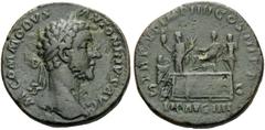 Roman Imperial & Provincial Commodus, 177-192. Sestertius (Orichalcum, 30 mm, 20.80 g, 12 h), Rome, 181. M COMMODVS ANTONINVS AVG Laureate head of Commodus to right. Rev. TR P VI IMP IIII COS III P P 