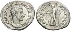Roman Imperial & Provincial Macrinus, 217-218. Denarius (Silver, 18 mm, 2.98 g, 6 h), Rome. IMP C M OPEL SEV MACRINVS AVG Laureate and cuirassed bust of Macrinus to right, wearing short beard. Rev. IO