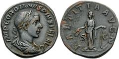 Roman Imperial & Provincial Gordian III, 238-244. Sestertius (Orichalcum, 30 mm, 21.98 g, 12 h), Rome, 240-243. IMP GORDIANVS PIVS FEL AVG Laureate, draped and cuirassed bust of Gordian III to right, 
