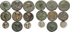 The Stoecklin Collection Part III Roman and Byzantine Tiberius, Drusus and Antonia. Lot of 2 Silver Denarii and 7 Copper Asses. 1. Tiberius. Denarius (tribute penny), 17 mm, 3.60 g, 4h. RIC 30. 2. Tib