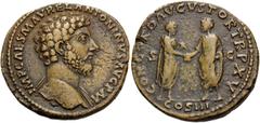 The Stoecklin Collection Part III Roman and Byzantine Marcus Aurelius, 161-180. Sestertius (Orichalcum, 32 mm, 23.65 g, 11 h), Rome, 161. IMP CAES M AVREL ANTONINVS AVG P M Laureate bust of Marcus Aur