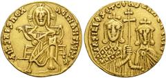 The Stoecklin Collection Part III Roman and Byzantine Basil I the Macedonian, with Constantine VII, 867-886. Solidus (Gold, 19 mm, 4.47 g, 7 h), Constantinople, 868-879. +IҺS XRS REX REGNANTIЧM* Chris