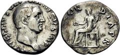 Roman Imperial Vitellius, 69. Denarius (Silver, 16 mm, 3.26 g, 6 h), Rome, late April-20 December 69. A VITELLIVS GERM IMP Bare head of Vitellius to right. Rev. CONCORDIA PR Concordia seated left, hol