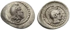 Greek DYNASTS OF LYCIA. Ddenewele, circa 420/10-400 BC. Obol (Silver, 10 mm, 0.65 g, 6 h). Head of the Satrap to right, wearing Persian tiara. Rev. DDENEΛ Helmeted head of Athena to right. Müseler VI 