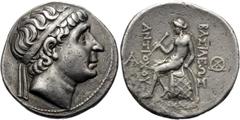 Greek SELEUKID KINGS OF SYRIA. Antiochos I Soter, 281-261 BC. Tetradrachm (Silver, 29 mm, 16.90 g, 2 h), Seleukia on the Tigris. Diademed head of Antiochos I to right. Rev. ΒΑΣΙΛΕΩΣ ΑΝΤΙΟXΟΥ Apollo se