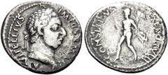 Roman Imperial Vitellius, 69. Denarius (Silver, 19 mm, 3.09 g, 5 h), Lugdunum (Lyon), c. March-July 69. A VITELLIVS IMP GERMAN Laureate head of Vitellius to right, globe at point of bust. Rev. CONSENS