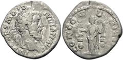 Roman Imperial Didius Julianus, 193. Denarius (Silver, 17 mm, 2.76 g, 12 h), Rome. IMP CAES M DID IVLIAN AVG Laureate head of Didius Julianus to right. Rev. CONCORD MILIT Concordia standing facing, he