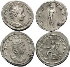 Roman Imperial Gordian III, Otacilia Severa, 238-249. (Silver, 5.55 g). Lot of two Antoniniani of the Mid 3rd Century. (1). Gordian III, 238-244. 22.5 mm, 2.76 g, 12h. RIC 84. (2). Otacilia Severa, wi