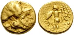 Celtic CELTIC, Central Europe. Boii. 3rd/2nd century BC. 1/8 Stater (Gold, 8 mm, 1.02 g, 11 h). Head of Athena to right, wearing crested Corinthian helmet. Rev. Meaningless legend Athena Alkis stridin
