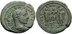 Roman Provincial THRACE. Deultum. Philip I, 244-249. (Bronze, 25 mm, 9.82 g, 6 h). IMP M IVL PHILIPPVS AVG Laureate, draped, and cuirassed bust of Philip to right. Rev. COL FL PAC DEVLT The Capitoline