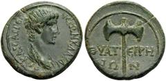 Roman Provincial LYDIA. Thyateira. Nero, as Caesar, 50-54. (Bronze, 17 mm, 2.60 g, 11 h), struck under Claudius. NEΡΩN KΛAYΔIOC KAICAP ΓEP Draped bust of Nero to right. Rev. ΘYAT-EIPH / NΩ-N Labrys. B