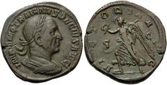 Roman Imperial Trajan Decius, 249-251. Sestertius (Orichalcum, 31 mm, 19.20 g, 11 h), Rome, 249-250. IMP C M Q TRAIANVS DECIVS AVG Laureate and cuirassed bust of Trajan Decius to right, seen from behi