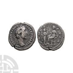 Ancient Roman Imperial Coins - Antoninus Pius - Contemporary Counterfeit Concordia AR Denarius 138-161 A.D. Irregular mint. Obv: ANTONINVS AVG PIVS P P IMP II legend with laureate bust right. Rev: CON