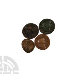 Ancient Roman Imperial Coins - Vespasian to Maxentius - Bronzes Group [4] 2nd-4th century A.D. Group comprising: Vespasian, ases (2), with another; Maxentius, follis. 35 grams total. From an old Engli