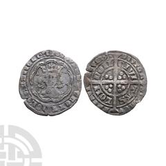 English Medieval Coins - Edward III - London - Pre Treaty AR Groat Circa 13th century A.D. Series C. Obv: facing bust within tressure with EDWARD D G REX ANGL Z FRANC D HY legend. Rev: long cross and 