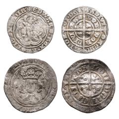 English Medieval Coins - Edward III - AR Groat and Halfgroat Group [2] 1327-1377 A.D. Group comprising: pre Treaty, groat, London and Treaty, halfgroat, London. 5.72 grams total. Found Hampshire, UK. 