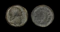 Ancient Greek Coins - Sicily - Lipara - Galley Hemilitron Circa 425 BC. Obv: bearded head of Aiolos right, wearing pileus. Rev: LIPARAION legend with ship's stern with aphlaston to right, six dots aro