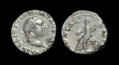 Ancient Roman Imperial Coins - Vitellius - Concordia Denarius 69 AD. Rome mint. Obv: A VITELLIVS GERMAN IMP TR P legend with laureate head right. Rev: CONCORDIA P R legend with Concordia seated left, 