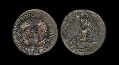 Ancient Roman Imperial Coins - Gordian III and Tranquillina - Mesopotamia - Tyche Bronze 238-239 AD. Singara mint. Obv: AVTO K M ANT GORDIANOC CAB TRANKVLLINA CEB legend with laureate, draped bust of 