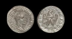 Ancient Roman Imperial Coins - Herennius Etruscus - Antioch ad Orontem - Eagle Tetradrachm 250-251 AD. Obv: ERENNE TROY ME KY DEKIOC KECAR legend with bare-headed, draped, cuirassed bust right, three 