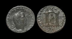 Ancient Roman Imperial Coins - Trebonianus Gallus - Antioch ad Orontem - Temple Bronze 251 AD. Antioch ad Orontem. Obv: AYTOK K G OYIB TREB GALLOC CEB legend with laureate, draped, cuirassed bust righ