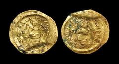 Ostrogothic Coins - Athalaric (or Theodahad?) - Imitating Justinian I - Victory Gold Semissis 527-565 AD. In the name of Justinian, barbarous style. Obv: DN IVSTINIANVS PP AVG legend with diademed, dr