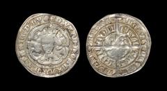 English Medieval Coins - Edward III - London - Pre Treaty Groat 1356-1361 AD. Series G. Obv: facing bust within tressure with annulet below and +EDWARD D G REX ANGL FRANC D HY legend. Rev: long cross 
