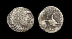 Celtic Iron Age Coins - Iceni - Saham Toney Dead Head Silver Unit 50-5 BC. Right type, EA7. Obv: male head right. Rev: horse right with pellet-in-concave pelleted lozenge above, two pellet-in-annulet 