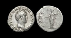 Ancient Roman Imperial Coins - Otho - Aequitas Denarius 69 AD. Issue 3, Rome mint. Obv: IMP OTHO CAESAR AVG TR P legend with bewigged, bare head right (late wig style). Rev: PONT (MAX) legend with Aeq
