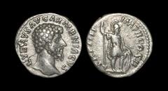 Ancient Roman Imperial Coins - Lucius Verus - Mars Denarius 164 AD. Rome mint. Obv: L VERVS AVG ARMENIACVS legend with bare head right. Rev: TR P IIII IMP II COS II legend with Mars standing right in 