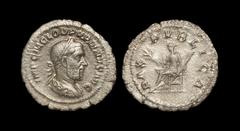 Ancient Roman Imperial Coins - Pupienus - Pax Denarius 238 AD. Rome. Obv: IMP C M CLOD PVPIENVS AVG legend with laureate, draped bust right. Rev: PAX PVBLICA legend with Pax seated left, holding branc