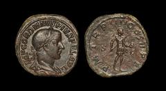 Ancient Roman Imperial Coins - Gordian III - Emperor Standing Sestertius 240 AD. Rome mint. Obv: IMP GORDIANVS PIVS FEL AVG legend with laureate, draped and cuirassed bust right. Rev: PM TR P IIII COS
