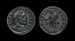 Ancient Roman Imperial Coins - Constantius I - Genius Large Follis 302-303 AD. Trier mint. Obv: CONSTANTIVS NOB C legend with laureate, cuirassed bust right. Rev: GENIO POPV-LI ROMANI legend with Geni